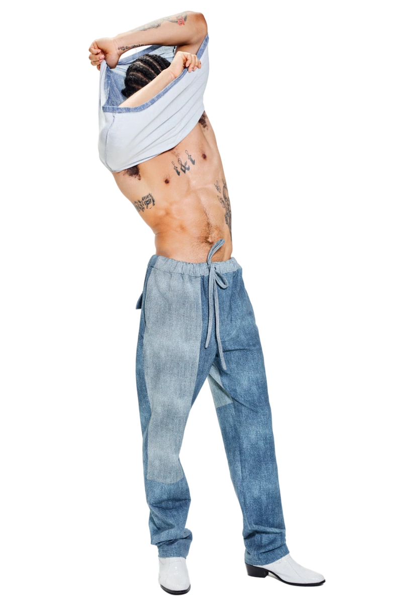 Colorblock Denim Tracker-Trouser